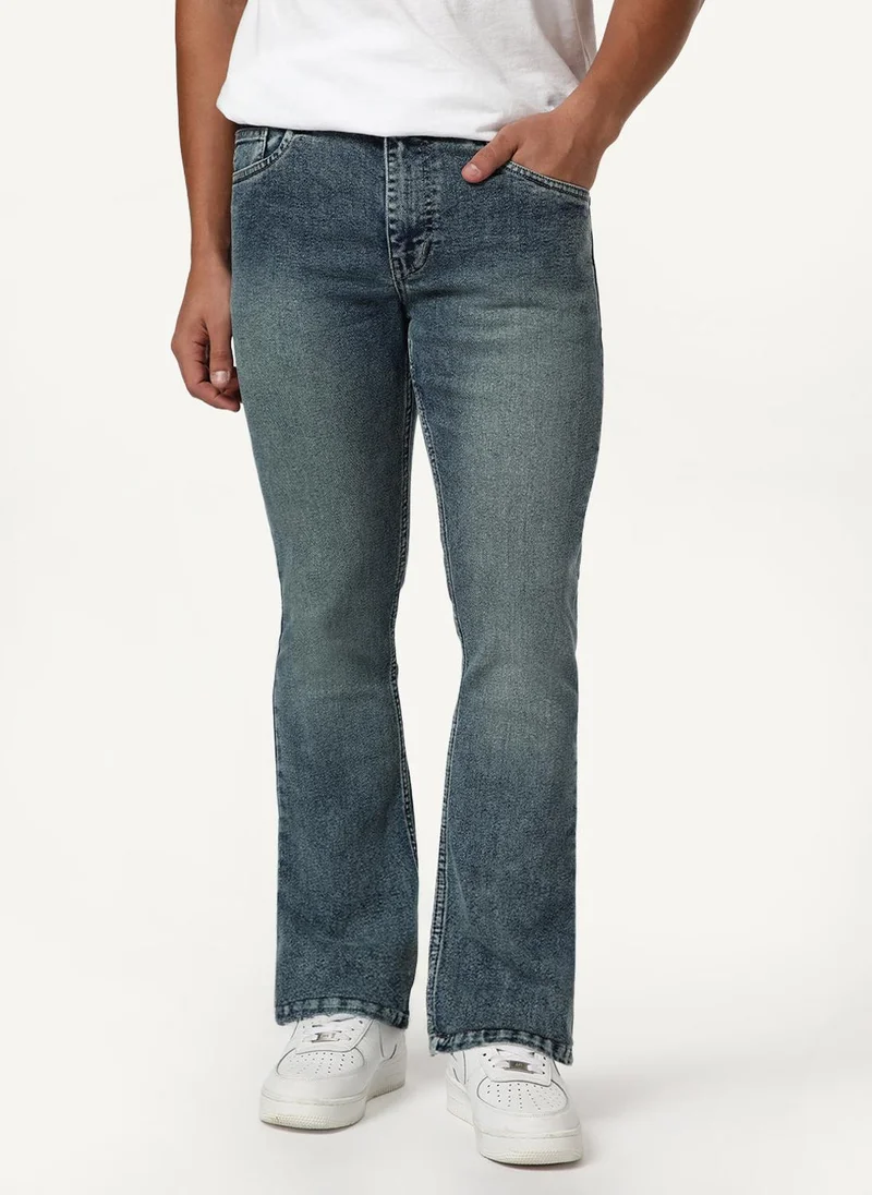 Urbano Fashion Urbano Fashion Men's Light Blue Bootcut Fit Mid Rise Tinted Heavy Washed Jeans Stretchable